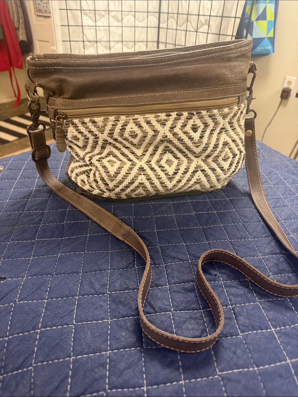 Myra Bag Brown and Cream Woven Crossbody